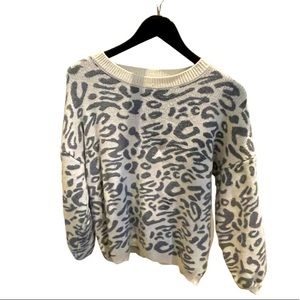 Cream and gray, leopard sweater-Small
